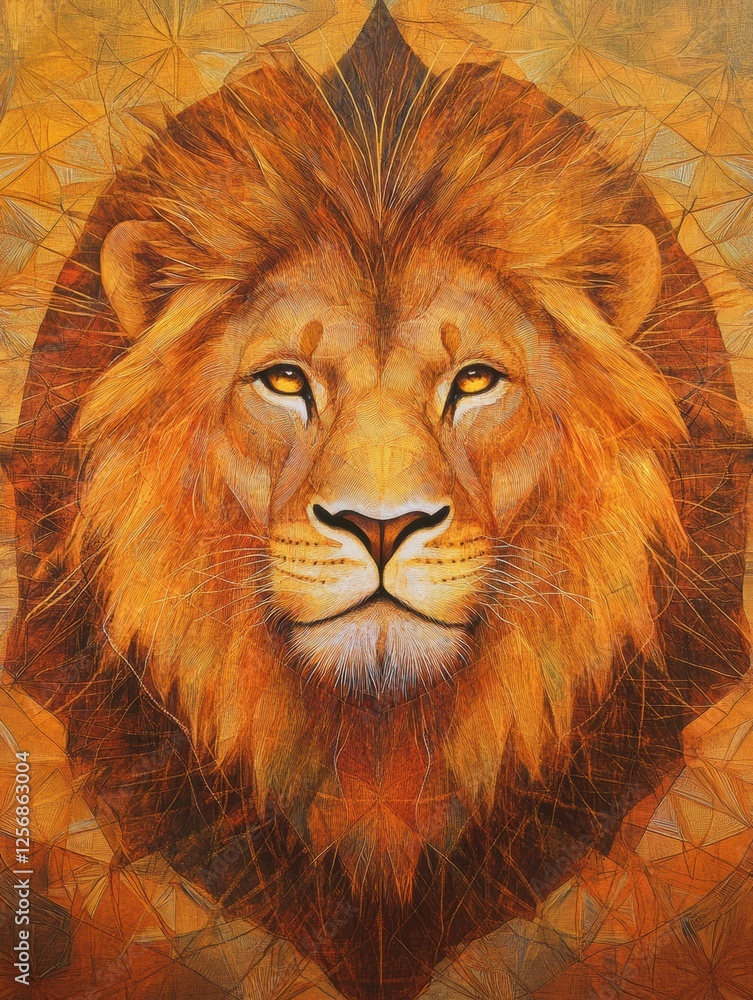 Aufkleber regal lion portrait with golden mane glowing in sunset light inviting calm and majesty to any space.