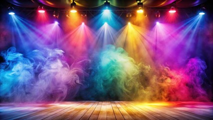 Obraz premium Colorful Light Effects Swirling Smoke Entrance Backdrop, theatrical backdrop