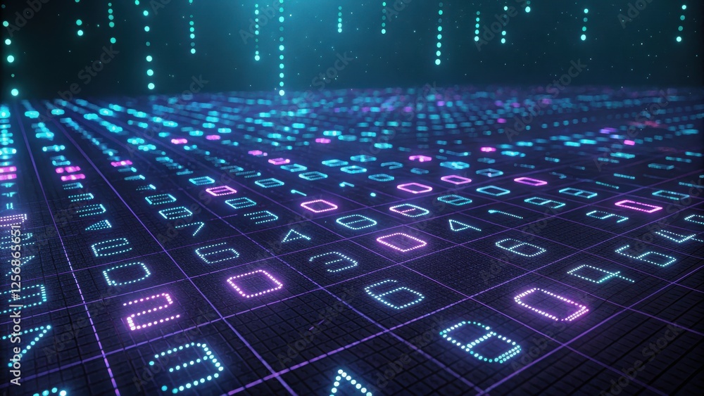 Poster digital matrix with glowing numbers and colors