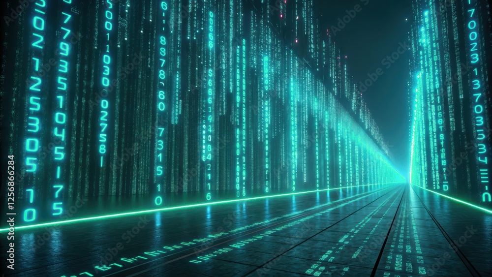 Aufkleber digital matrix with glowing green code lines