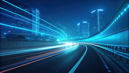 Neon light trails on a dark urban road