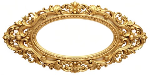 A luxurious, ornate gold frame with a round shape and intricate details, made of high-quality metal