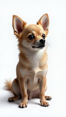 Obraz premium Charming chihuahua, close up of a chihuahua dog with shiny plastic style, brown hair and plastic style background in white, sitting on a white background, soft focus natural lighting and dog poses