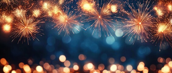 Colorful Fireworks and Bokeh Lights Celebration Background for New Year Eve and Holiday Events