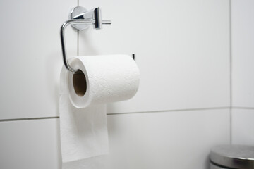 Toilet paper roll on holder in a modern bathroom setting