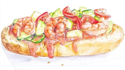 Shrimp and Vegetable Sandwich with Fresh Ingredients. Generative AI