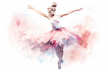 Naklejka premium Watercolor painting of a ballerina., watercolor style, Generative AI