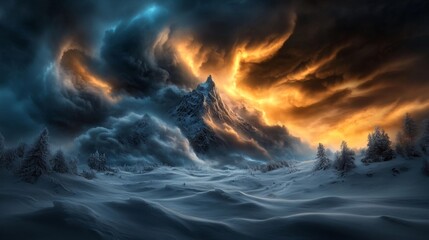 Majestic Mountain Landscape Under Dramatic Sky. Generative AI