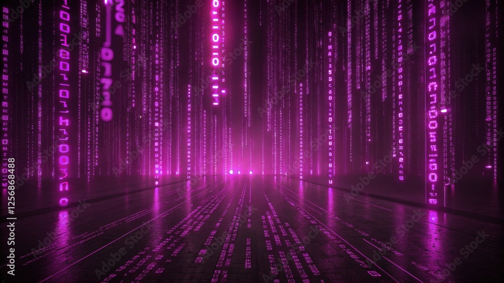 Poster futuristic binary code in vibrant pink hues.