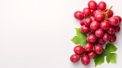Fresh red grapes with leaves on a white background for healthy snack concept. Generative AI