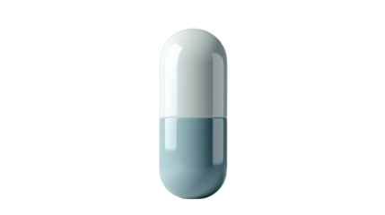 Blue and white pill standing on transparent background