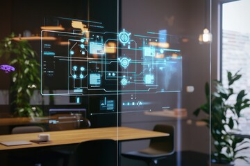 Fototapeta premium Strategic planning enhanced with AI-generated holographic decision trees.
