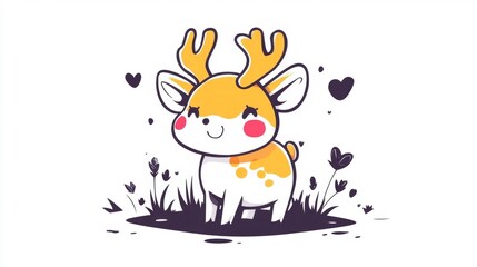 Fototapeta premium Cute Deer with Antlers and Pink Cheeks in a Pastel Setting. Generative AI