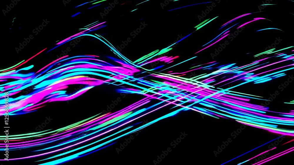 Poster abstract neon light trails create dynamic fluid motion against dark background