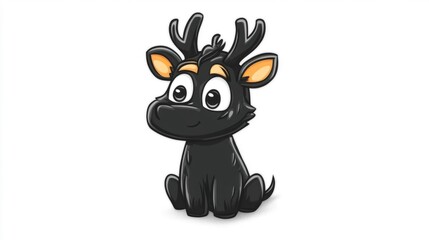 Obraz premium Cute Black Animal with Antlers Sitting on Isolated White Background. Generative AI