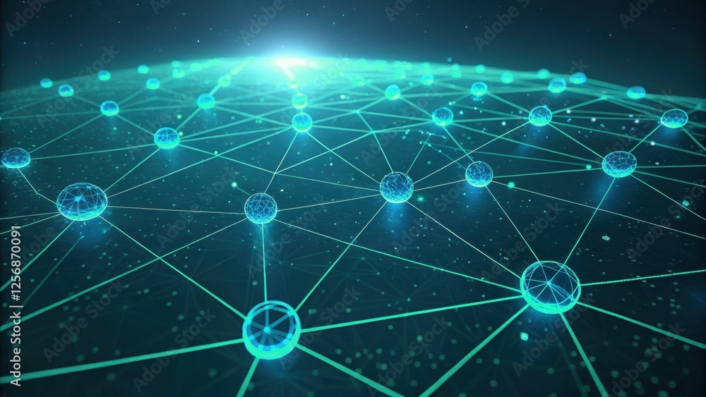 Poster digital network with glowing connections and nodes.
