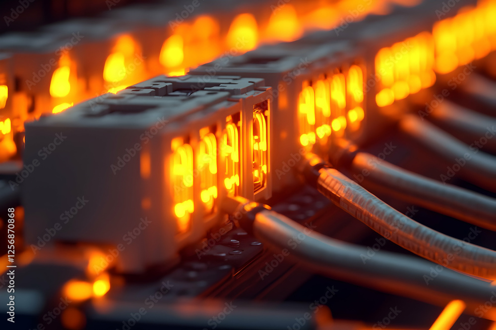 Poster glowing server rack data center network