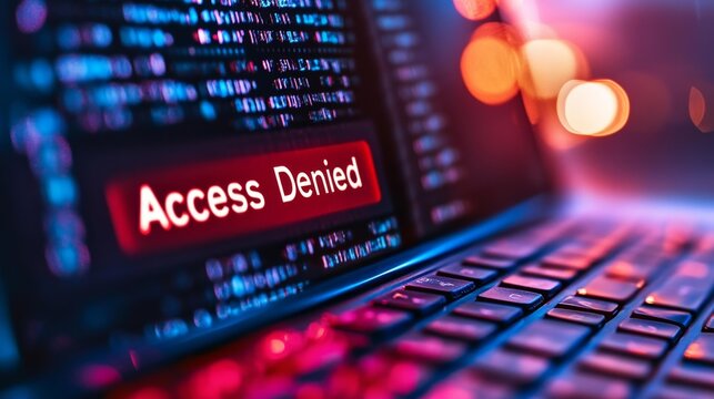 Access Denied Error On Computer Screen With Colorful Lights. Generative AI