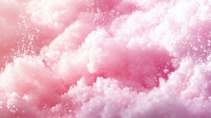 Fototapeta premium Abstract 3d candy fluffy texture with gradient cotton candy clouds in the sky. Fantasy pink cloud in sky pastel background. Fairy Paradise realistic soft cloudy sunset landscape.