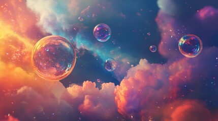 abstract pc desktop wallpaper background with flying bubbles on a colorful background. Flying bubbles on a colorful background. Abstract PC desktop wallpaper background