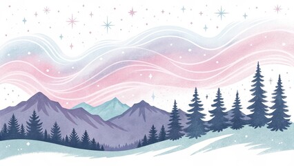 Fototapeta premium Winter mountain landscape with colorful sky patterns
