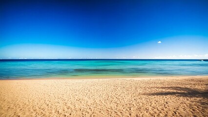 Obraz premium 広々とした真夏の砂浜と海 背景素材 チラシ・バナー・動画素材 AI生成素材