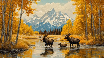 Majestic Moose in Autumnal Mountain Landscape