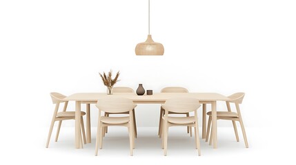 Light Beige Dining Set: A Modern 3D Render of a Minimalist Interior AI Generated