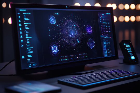 Modern cryptographic space showcasing up-to-the-minute visualizations of quantum-safe algorithms.