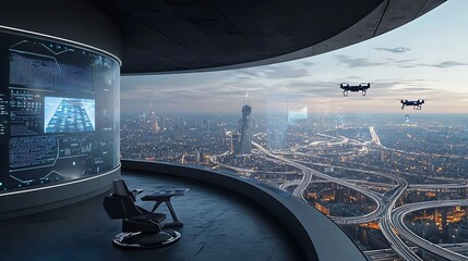 High-Tech Observatory Deck with Holograms