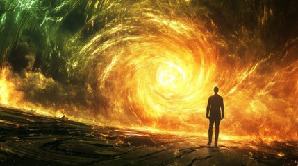 Silhouette Staring At A Fiery Portal