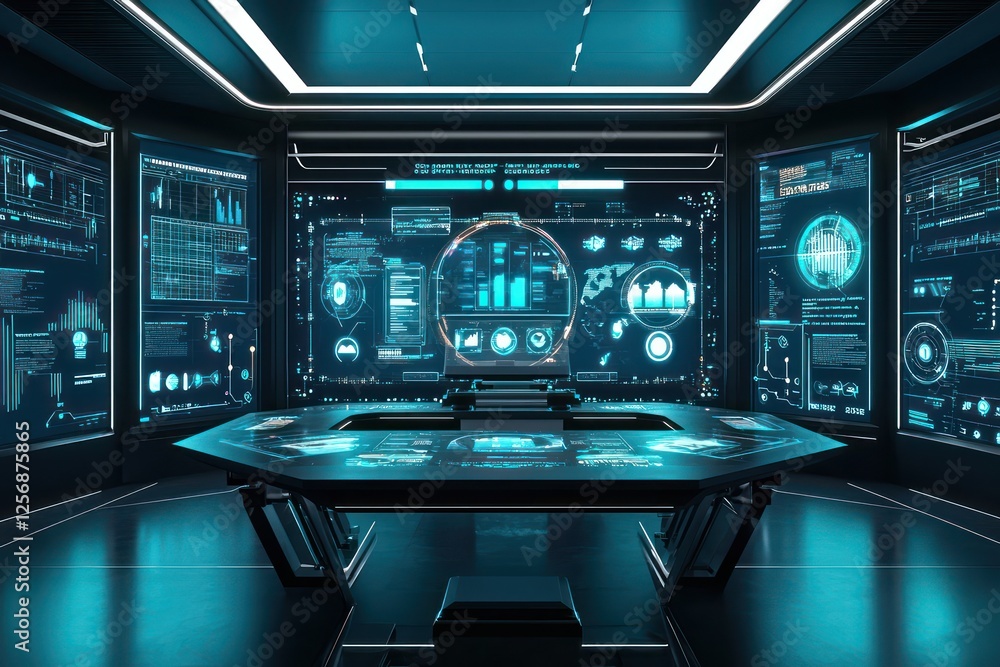 Aufkleber metaverse-as-a-service metrics visualized in a command center via holograms.