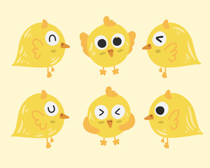 Set of cute chicks illustration with many poses