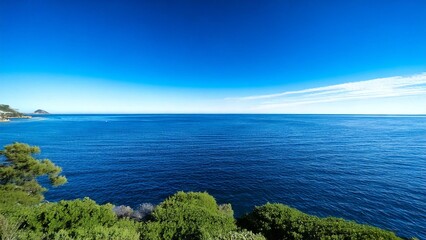 広々とした真夏の青空と海 大海原 背景素材 チラシ・バナー・動画素材 AI生成素材