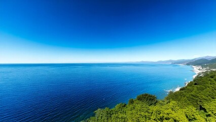 広々とした真夏の青空と海 大海原 背景素材 チラシ・バナー・動画素材 AI生成素材