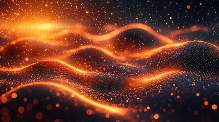Abstract representation of glowing waves with particles in a dark background, creating a mystical atmosphere