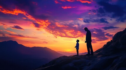 Sunset Silhouette: A Father and Son's Mountaintop Moment