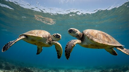 Obraz premium Courtship in the Currents: Kemp's Ridley Turtle’s Underwater Rituals