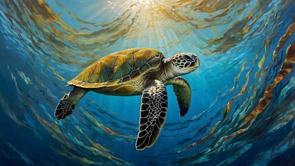 Obraz premium Choreography of the Waves: The Kemp's Ridley’s Journey Through the Sea