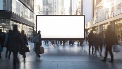 Blank Billboard Ad Space in City Center: Urban Advertising Opportunities, High-Traffic Location, Modern Building Designs