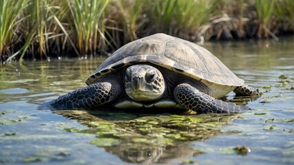 Fototapeta premium Aquatic Abundance: A Kemp's Ridley Turtle Amongst Seagrass Delicacies