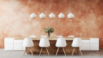 A home interior with a Peach Fuzz-painted focal wall enhancing the decor.
