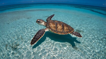 Nature's Glide: A Kemp's Ridley Turtle in Crystal Waters