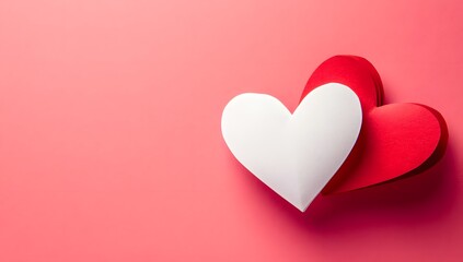 A Tender Display of Affection Two Intertwined Hearts of White and Red, Symbolizing Love and Connection Against a Vibrant Pink Background.
