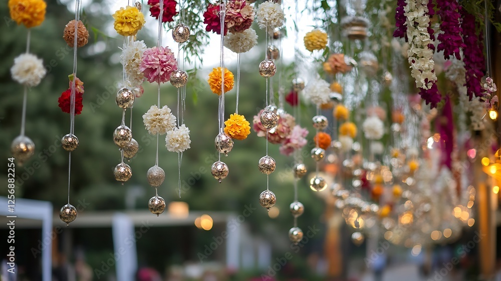 Poster Stunning display of vibrant flowers and decorative elements creating a beautiful outdoor scene : Generative AI