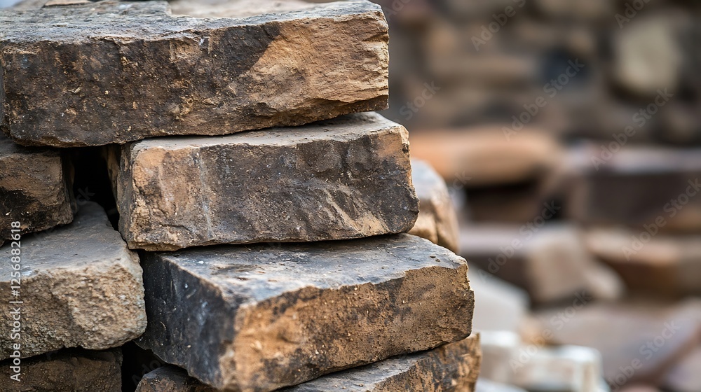 Poster stacked blocks of stone showcasing natural texture in a rustic environment for construction and desi