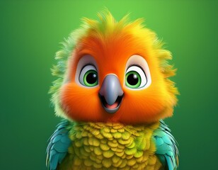 Niedlicher bunter Papagei, gr&uuml;ner Hintergrund