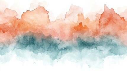 Abstract watercolor landscape featuring soft hues of orange and blue blending harmoniously
