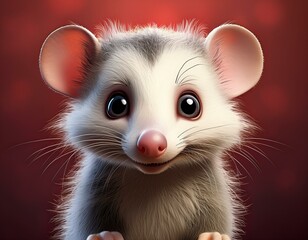 Fototapeta premium Niedliches Opossum, bordeaux Hintergrund