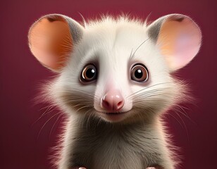 Fototapeta premium Niedliches Opossum, bordeaux Hintergrund